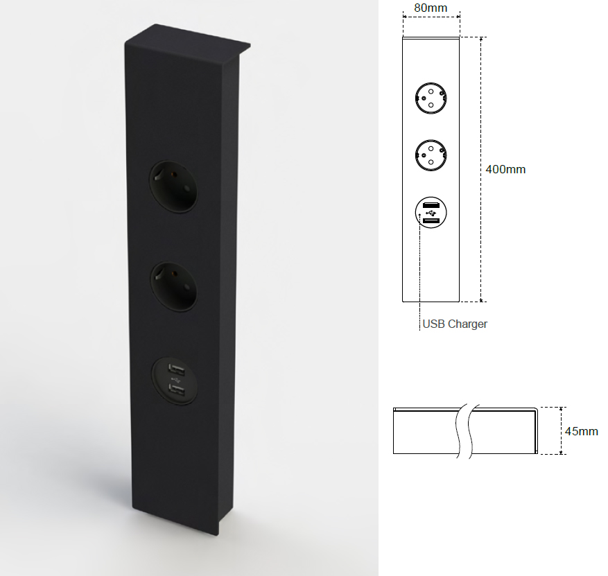 ΠΟΛΥΠΡΙΖΟ ΓΙΑ Κ ΠΑΝΕΛ, 2 ΣΟΥΚΟ, 2 USB 80x400mm L&S