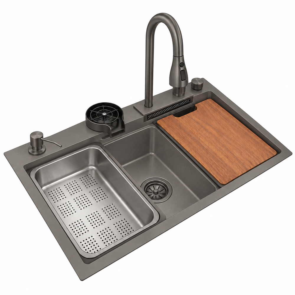 ΣΕΤ ΝΕΡΟΧΥΤΗΣ ΑΝΟΞΕΙΔΩΤΟΣ 304# 1 ΓΟΥΡΝΑ 800x500x225mm ΜΕ ΕΞΑΡΤΗΜΑΤΑ GUN METAL-ΜΑΥΡΟ GEMAN